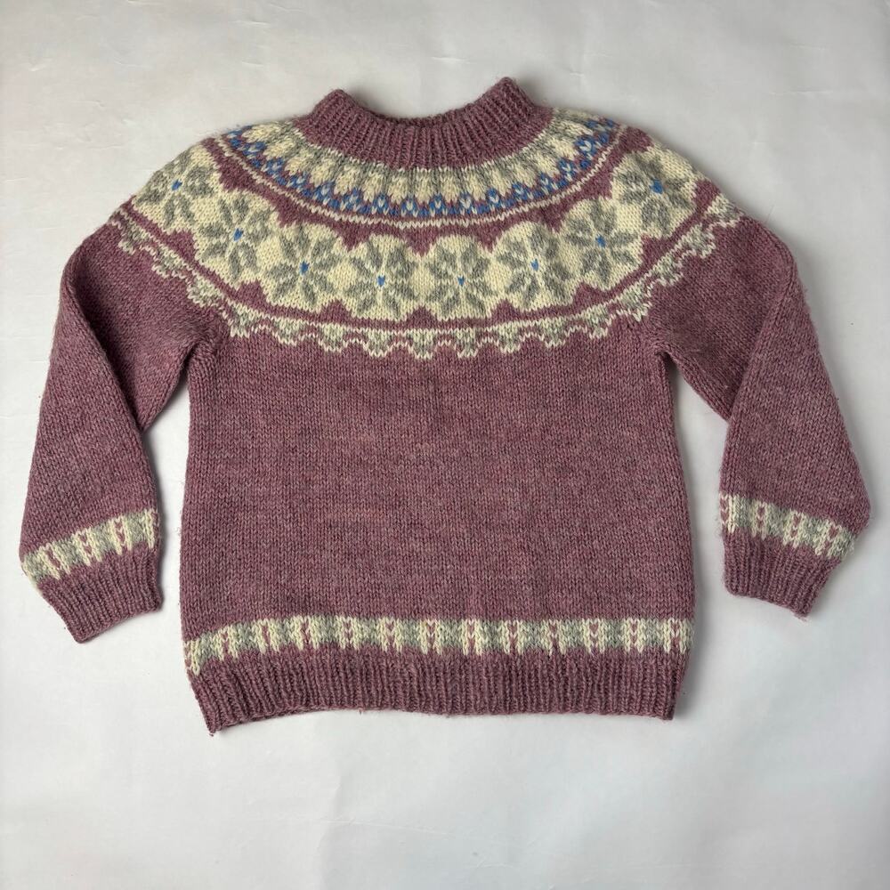 Vintage Handknit Danish Wool Sweater M Fairisle Snowflake Cozycore Hygge DK Ski